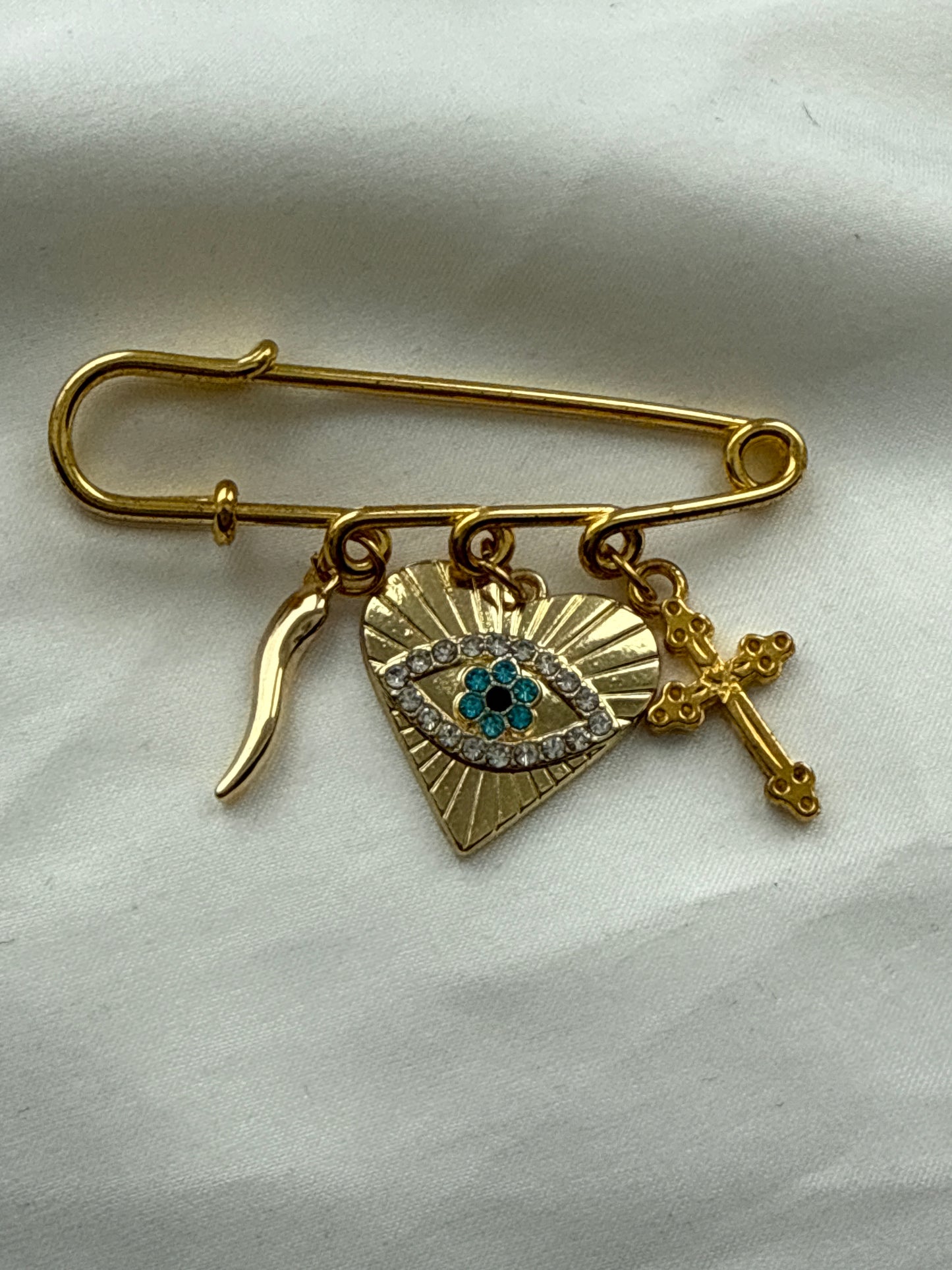 Heart evil eye pin