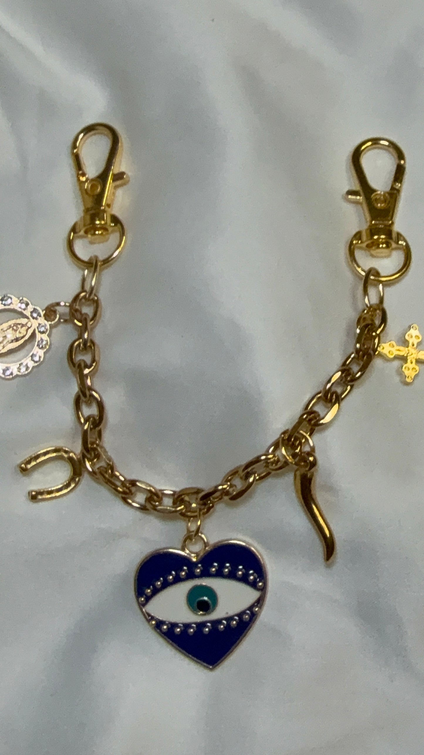 Heart heart, evil eye bag chain