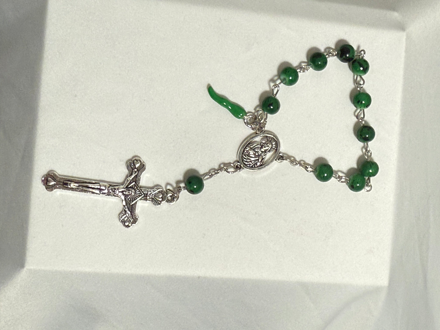 Emerald green car rosary