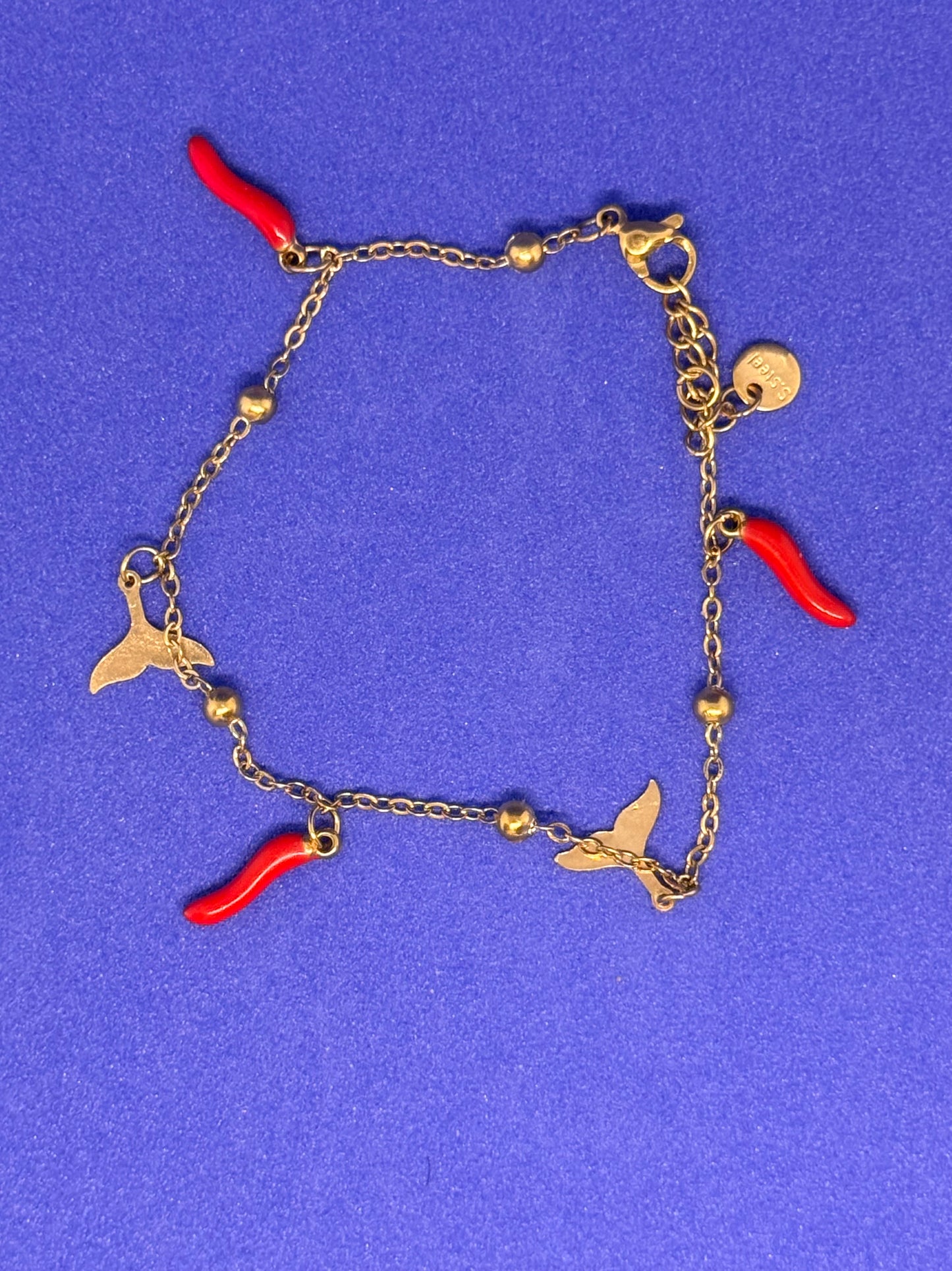 Italian horn and Whale tail charm bracelet