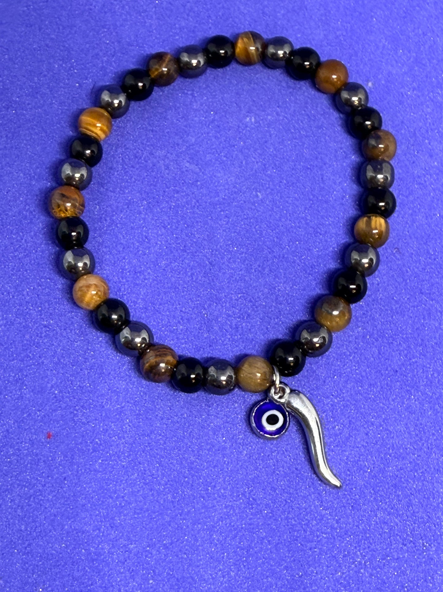 Brown stone horn evil eye bracelet