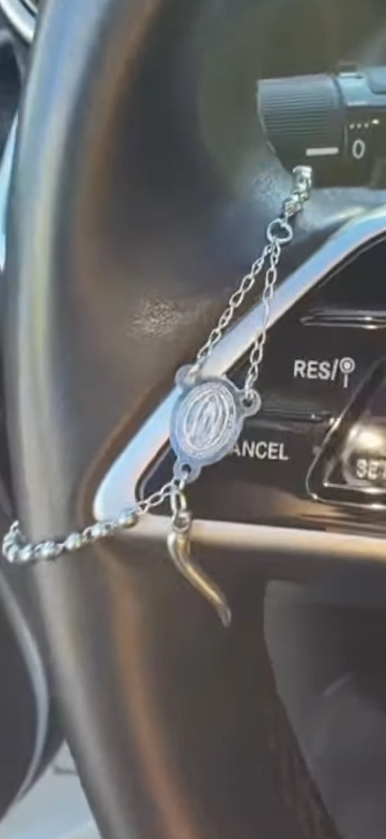 Jjs car rosary silver