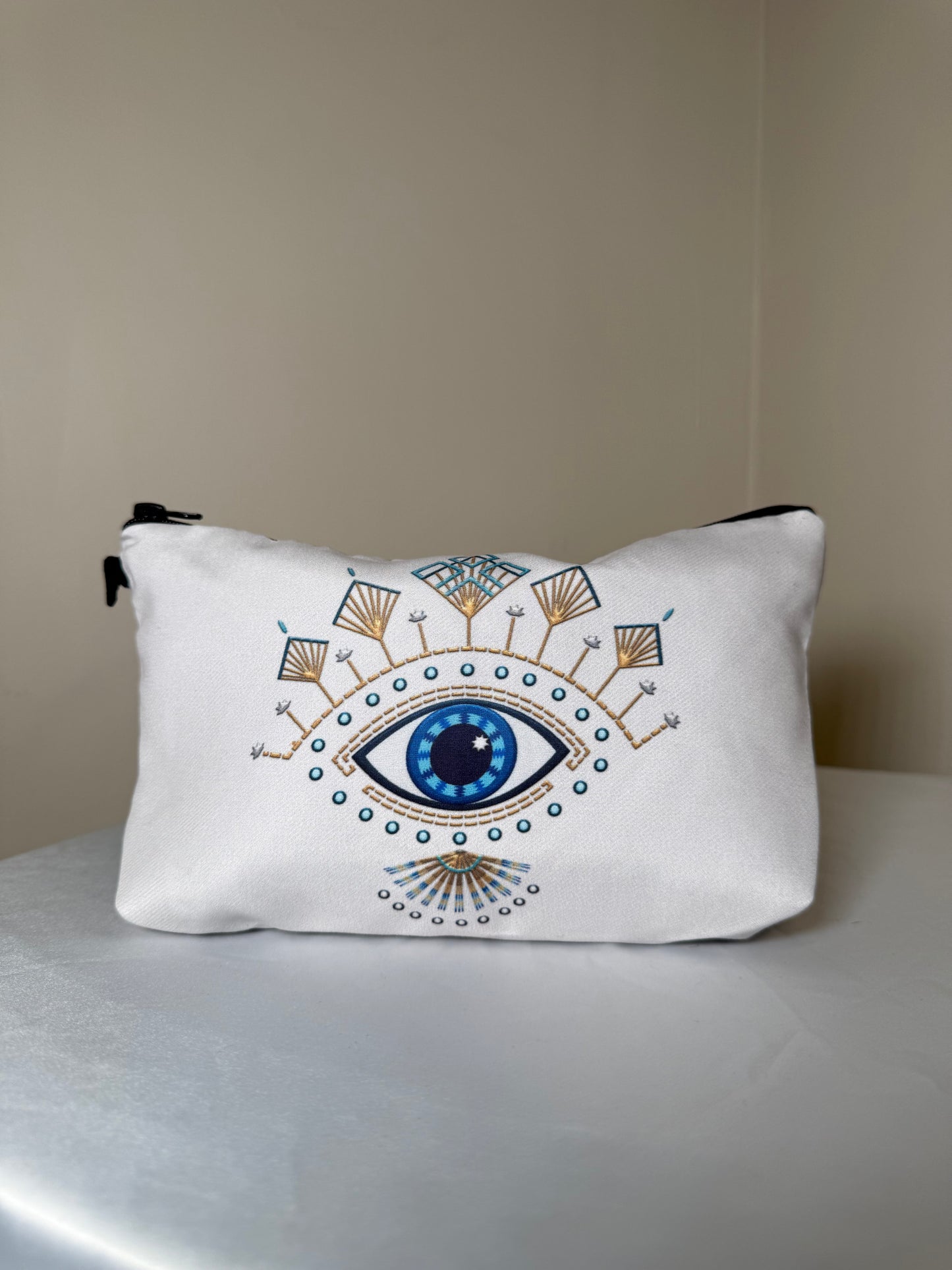 White evil eye make up bag