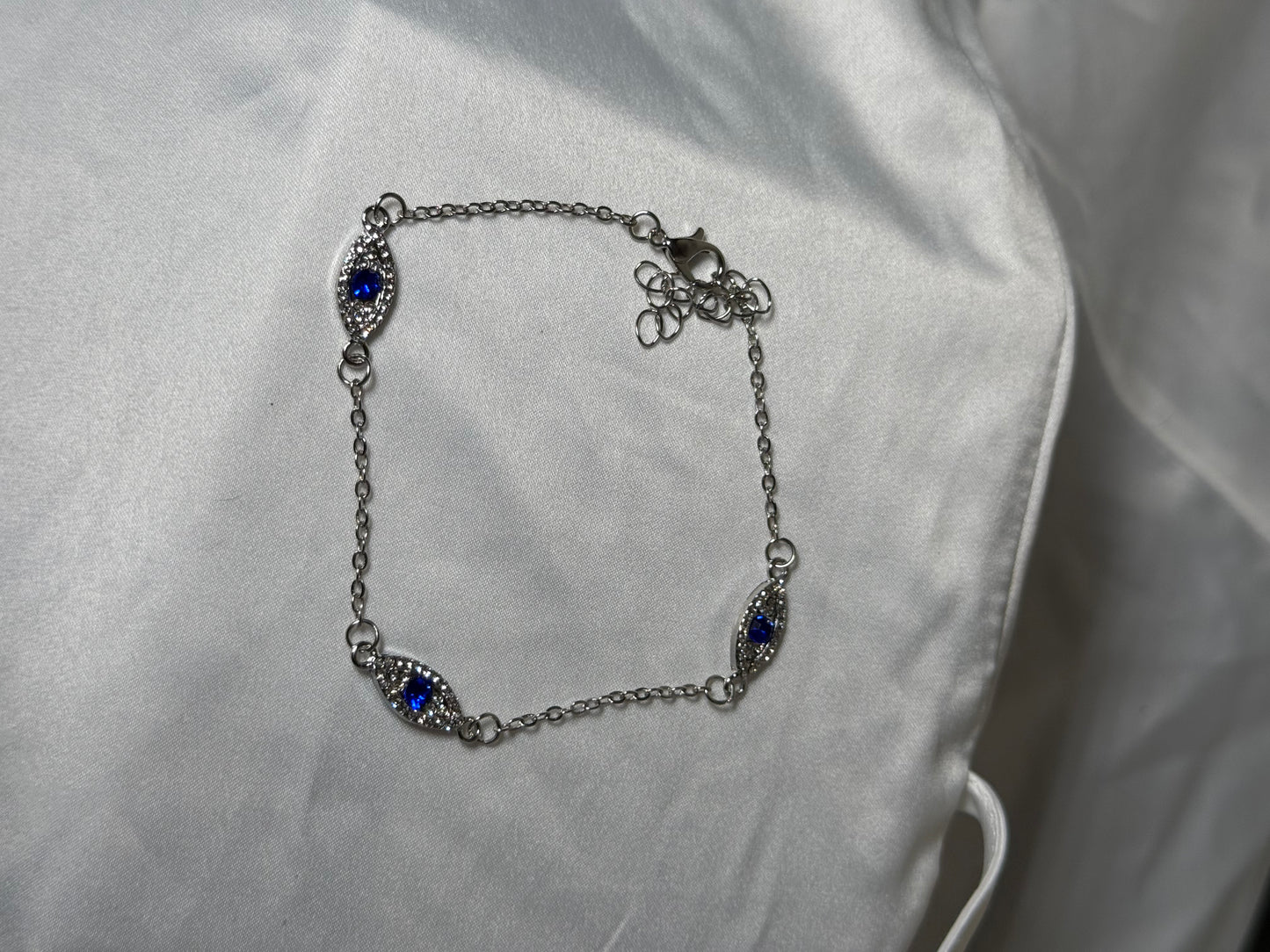 Silver evil eye anklet