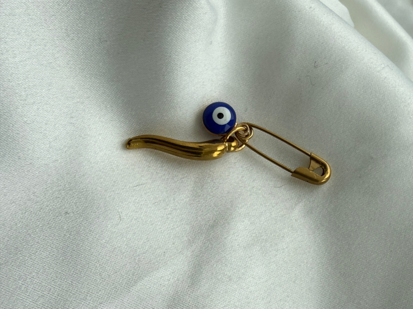 garment pin gold colored Italian horn evil eye