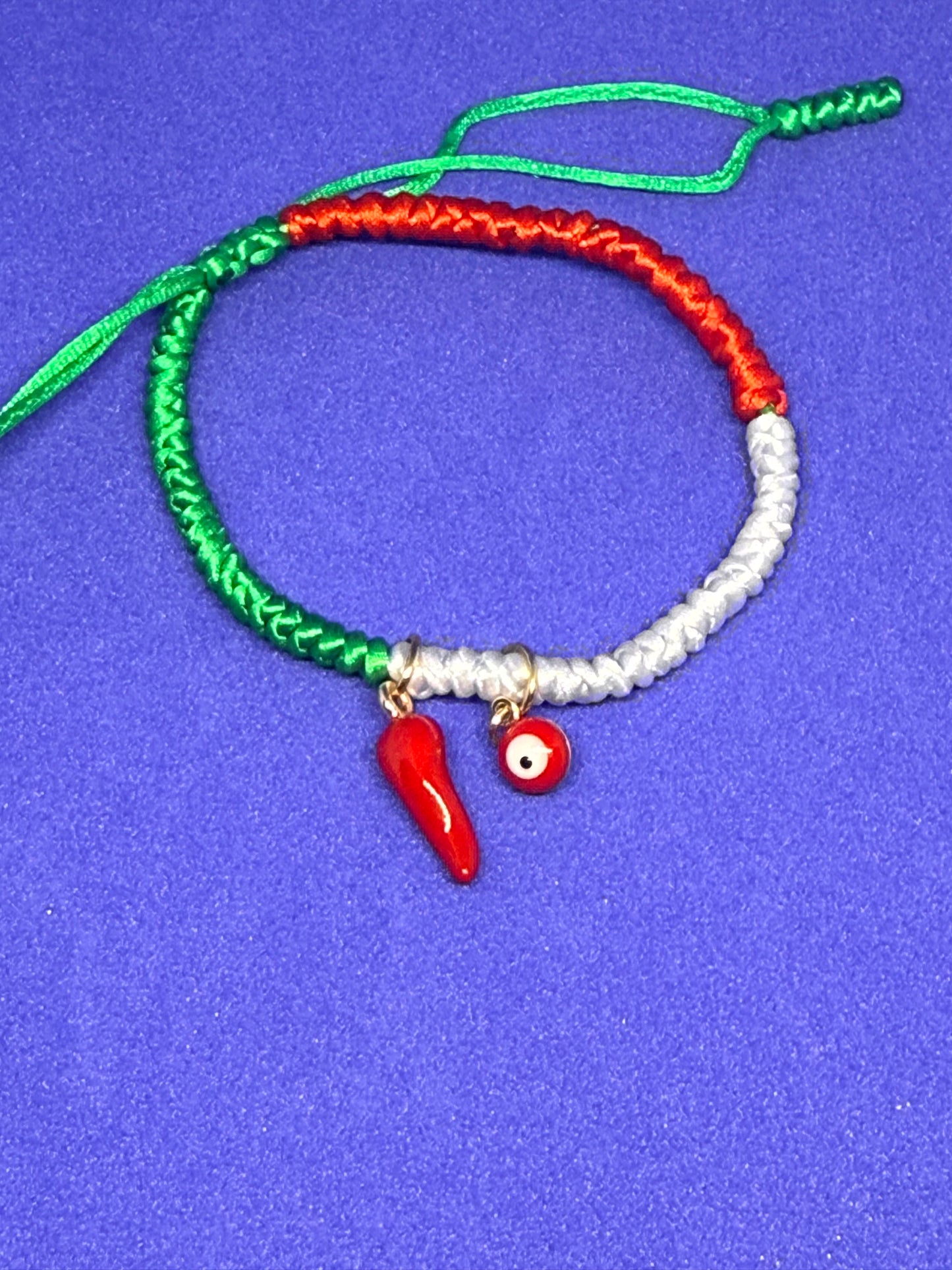 Italian string bracelet with evil eye and red Italian horn