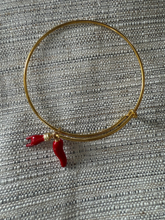 Bangle  bracelet gold colored with Italian hand and Italian horn