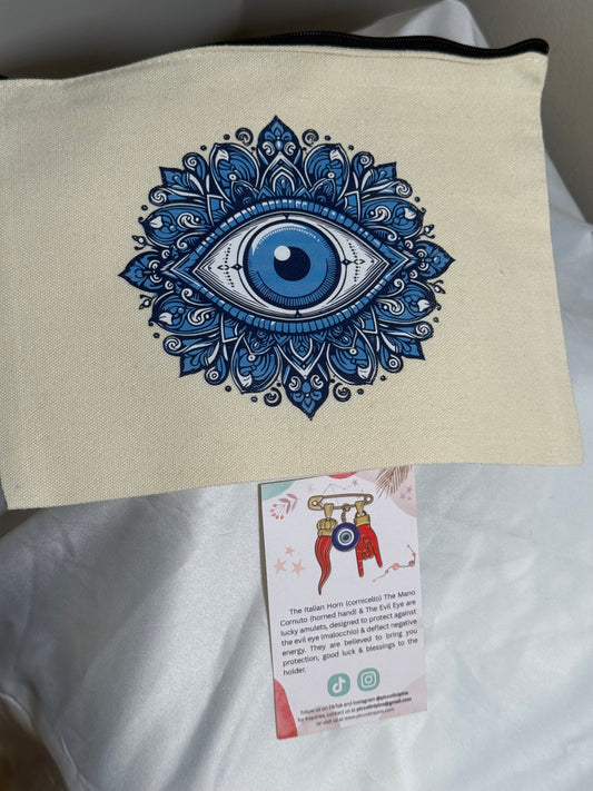 Blue evil eye make up bag
