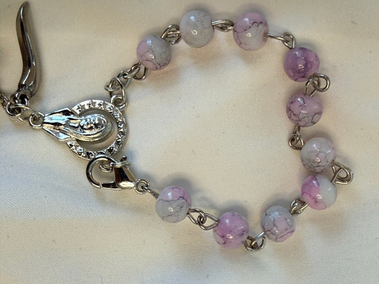 Lavender/pink Communion/car rosary with Italian horn