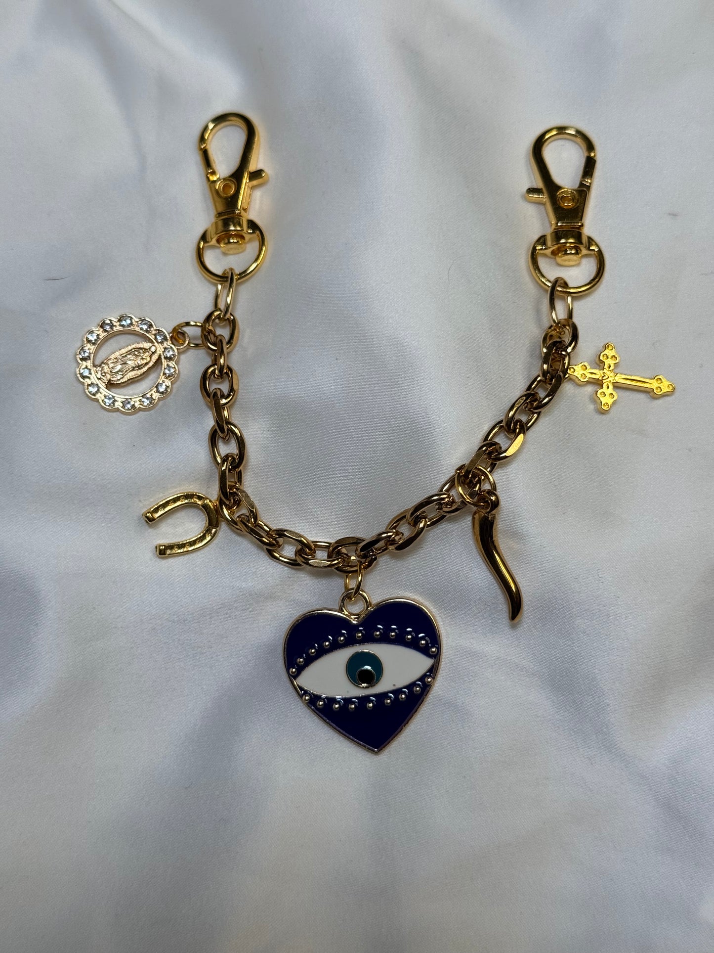 Heart heart, evil eye bag chain