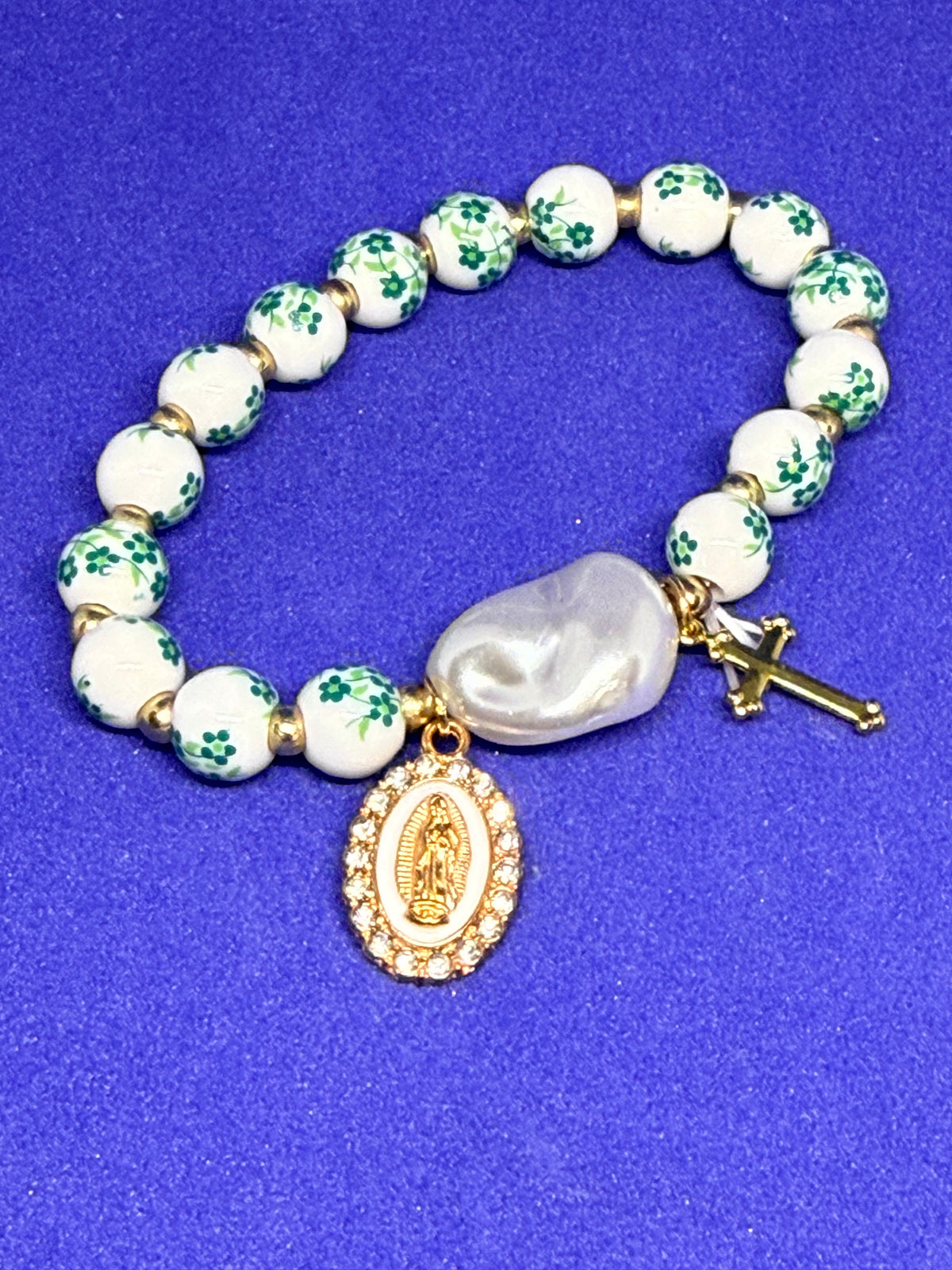 Green ceramic blessed mother bracelet