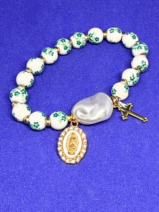 Green ceramic blessed mother bracelet