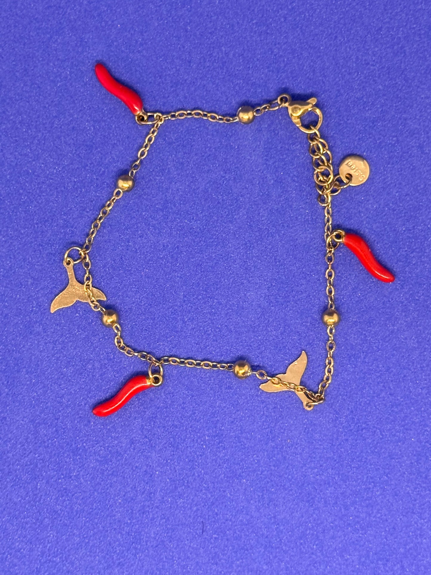 Italian horn and Whale tail charm bracelet