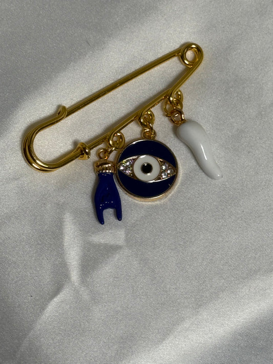 Evil eye pin blue Italian hand