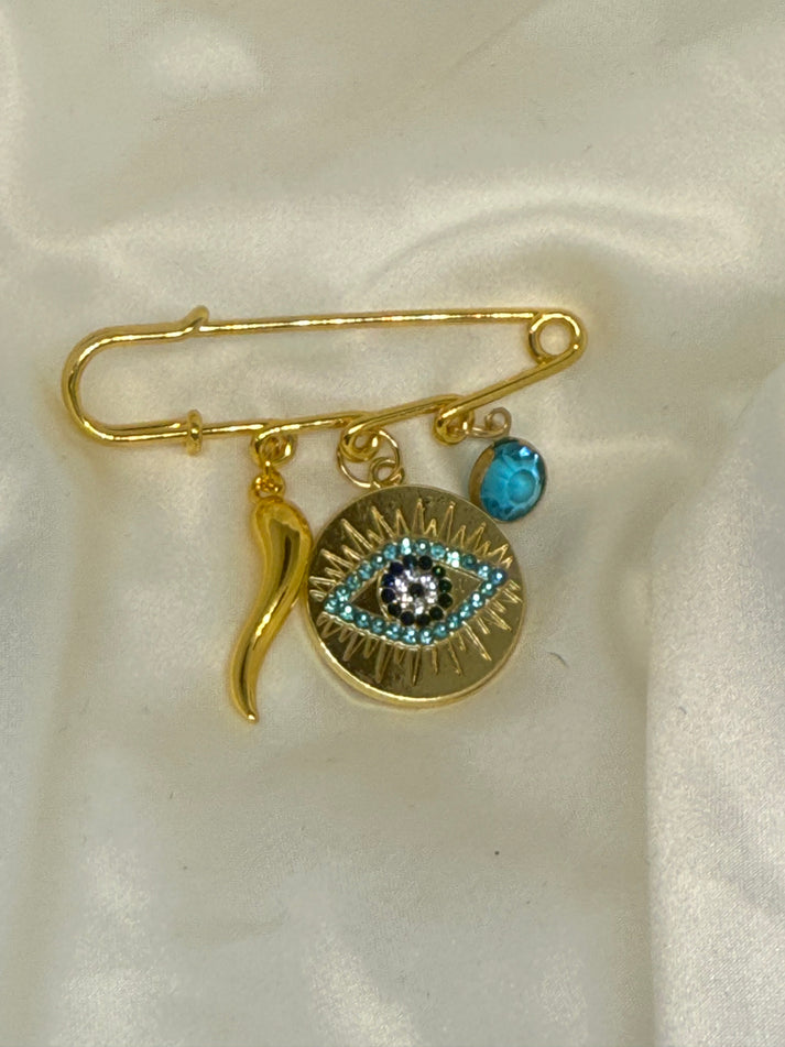 Eye Button Pin Evil eye protection pin blue – Piccolini Pins