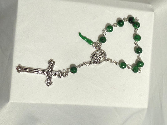 Emerald green car rosary