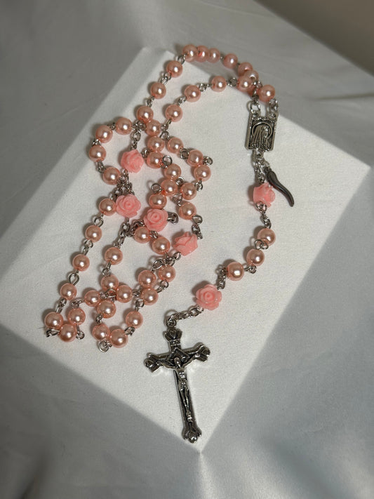 Baby P!nk rosary with Flowers and horn