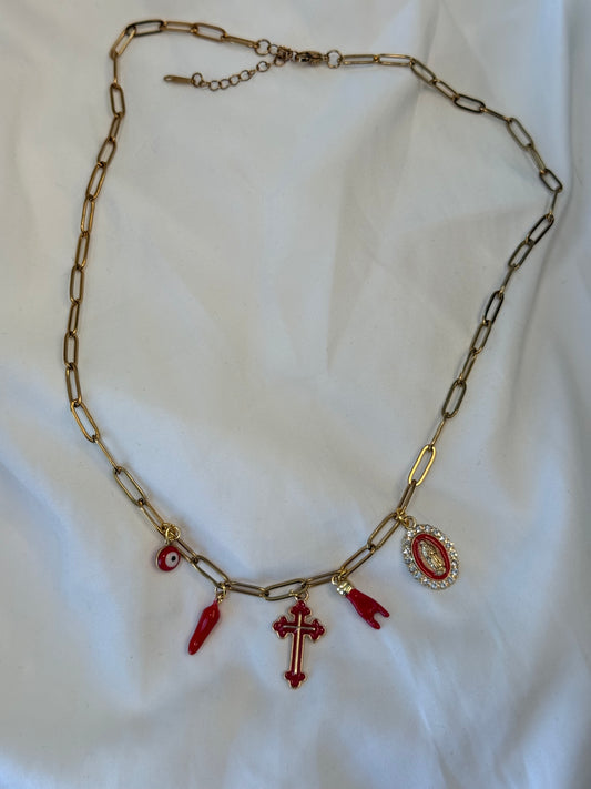 Red protection charm necklace