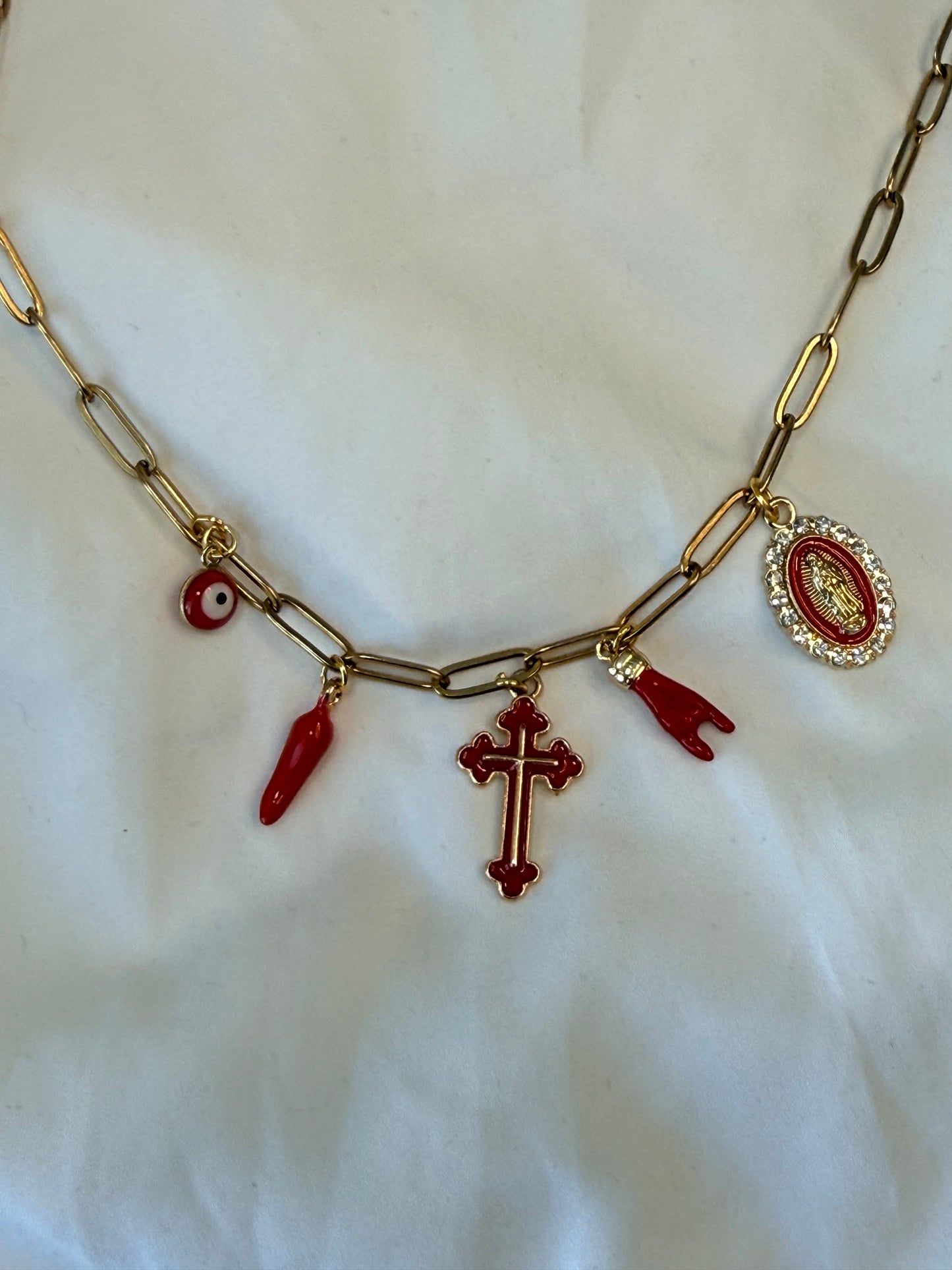 Red protection charm necklace