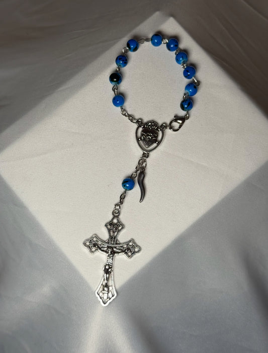 Blue car Rosary  with the Italian horn