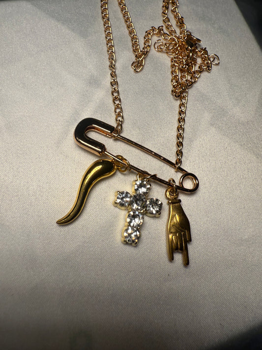 Gold pin protection necklace