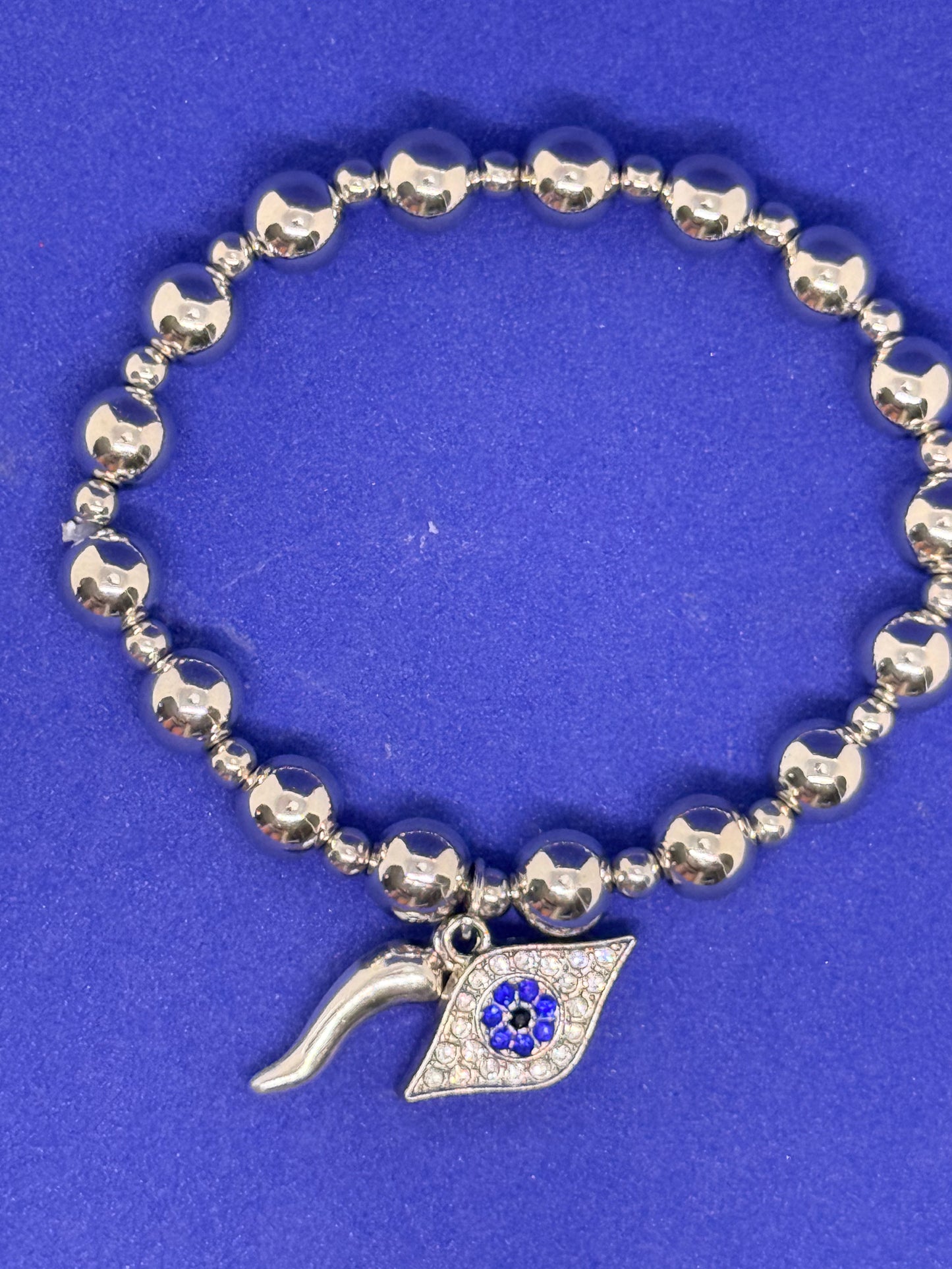Rhinestone evil eye bracelet with Italian horn