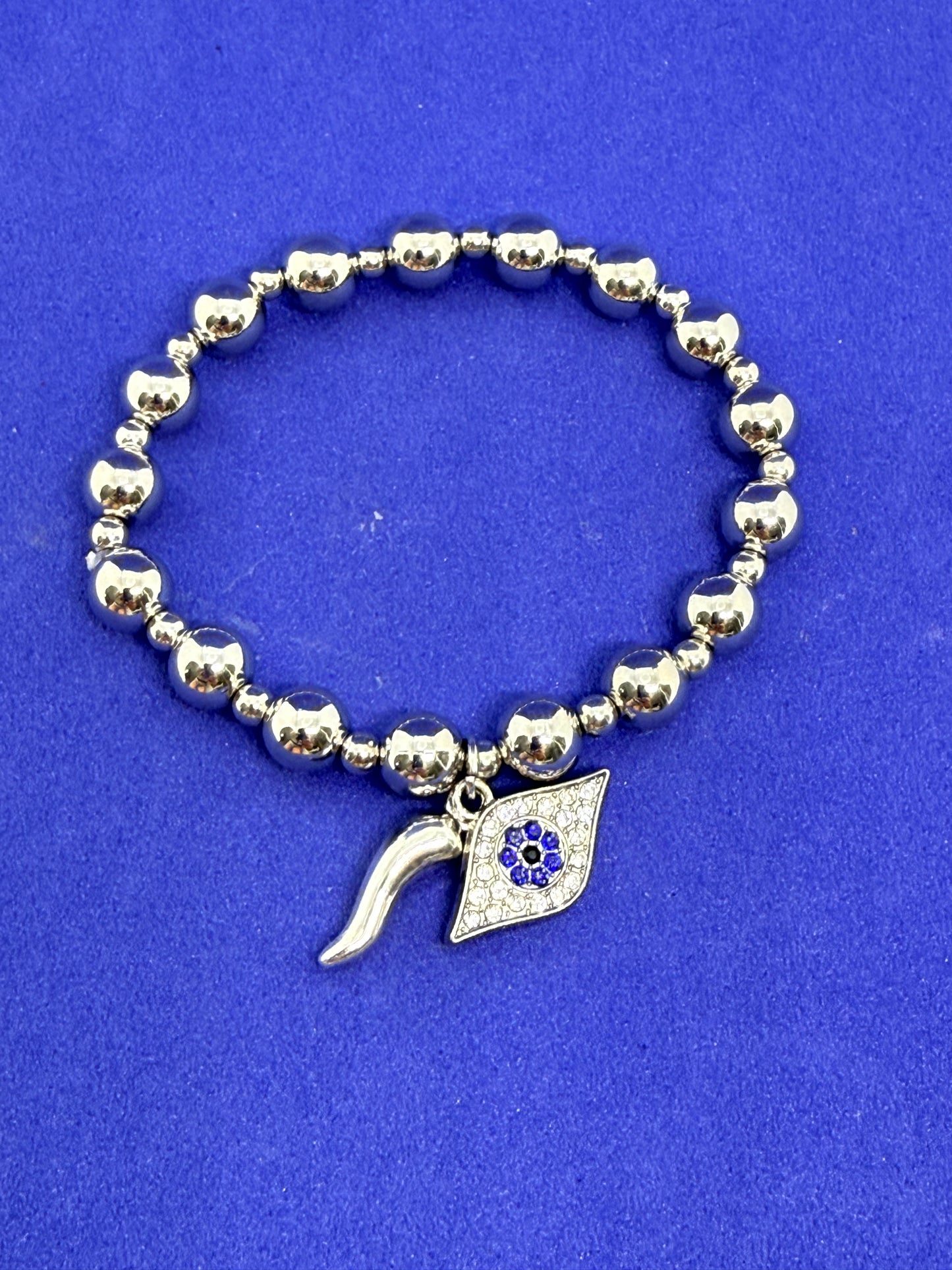 Rhinestone evil eye bracelet with Italian horn