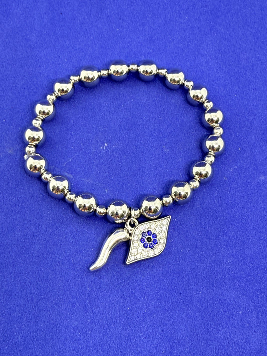 Rhinestone evil eye bracelet with Italian horn