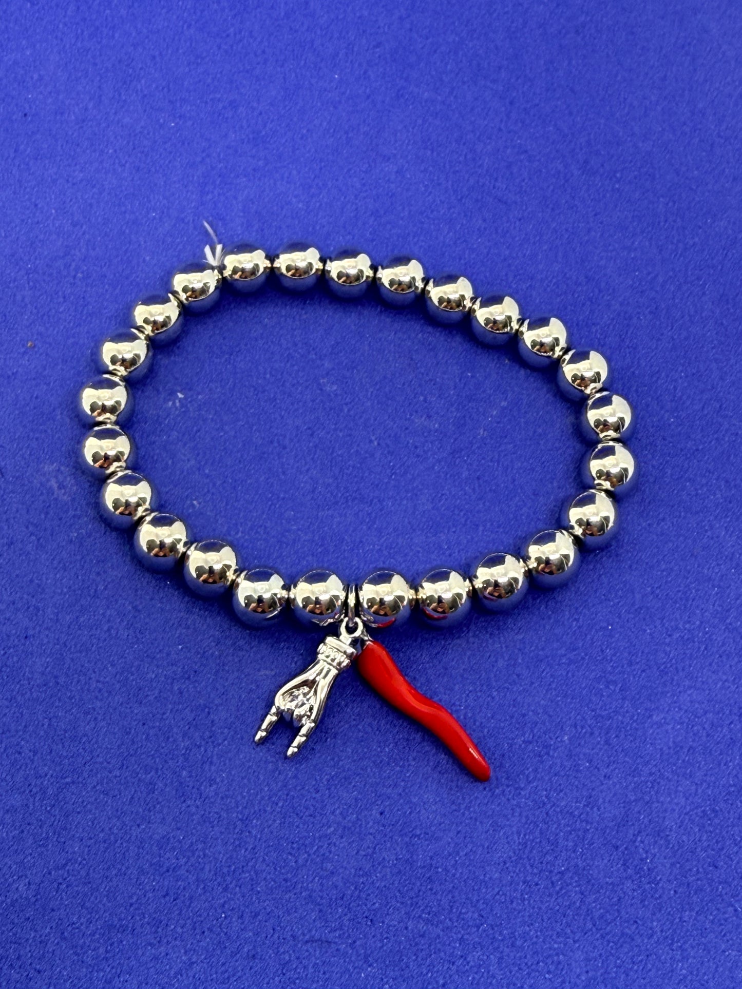Silver Italian hand and Italian horn bracelet