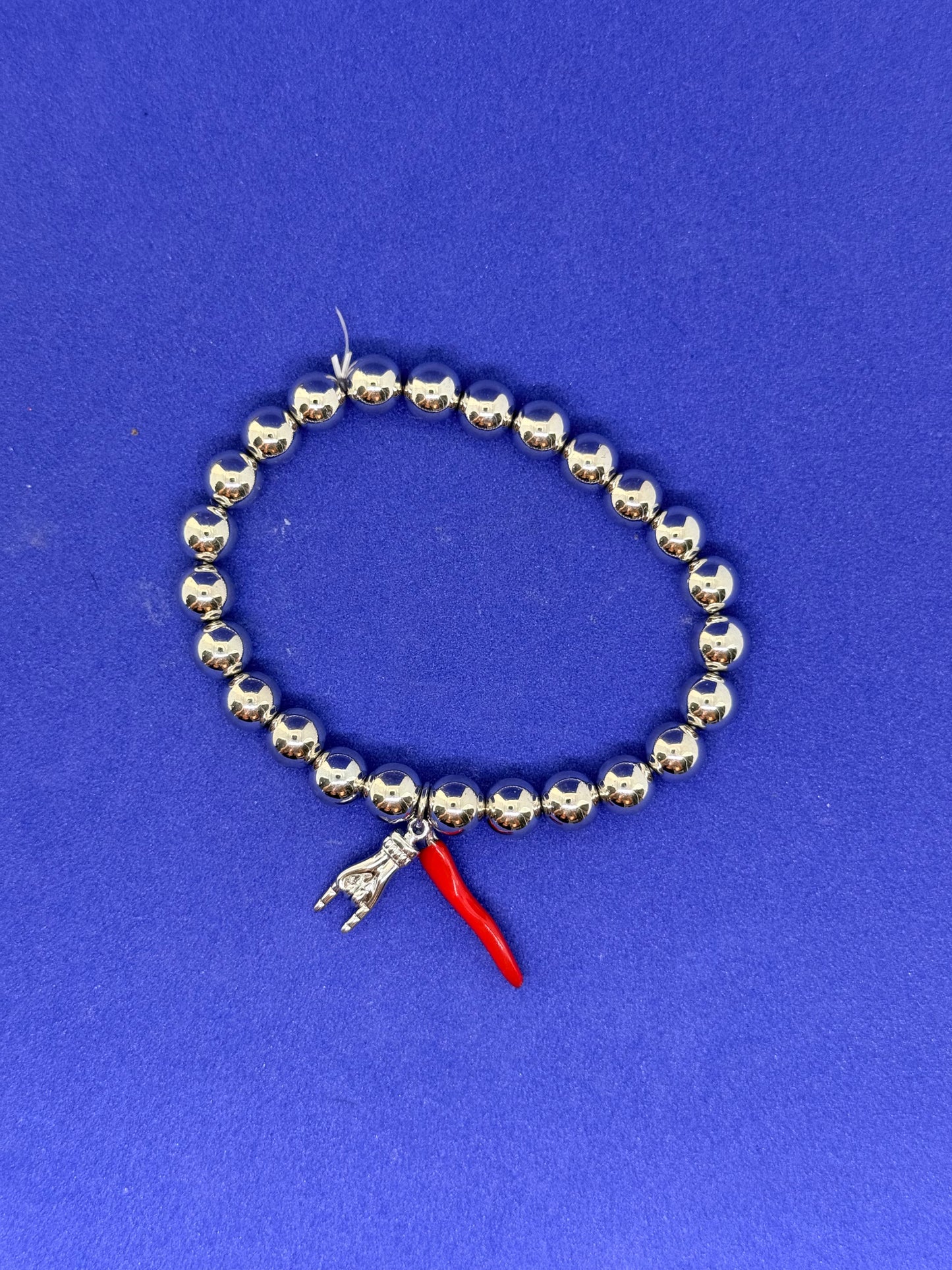 Silver Italian hand and Italian horn bracelet