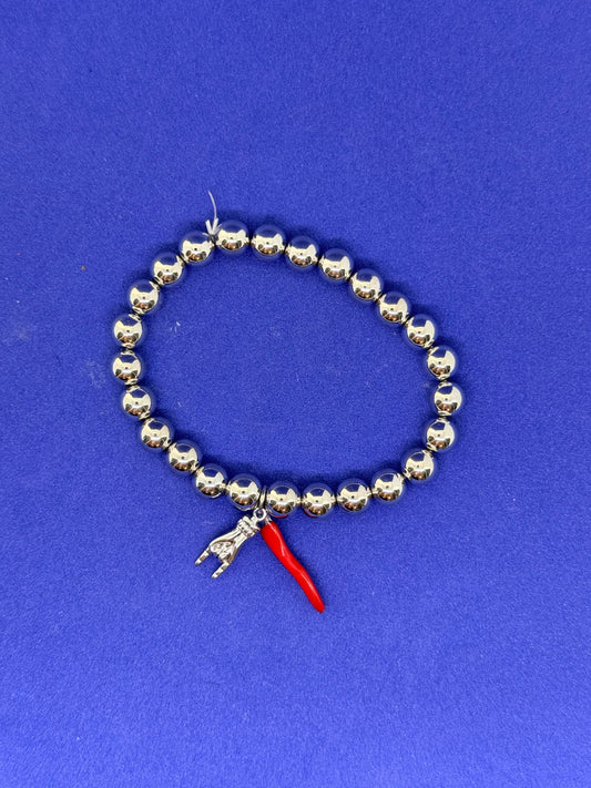 Silver Italian hand and Italian horn bracelet