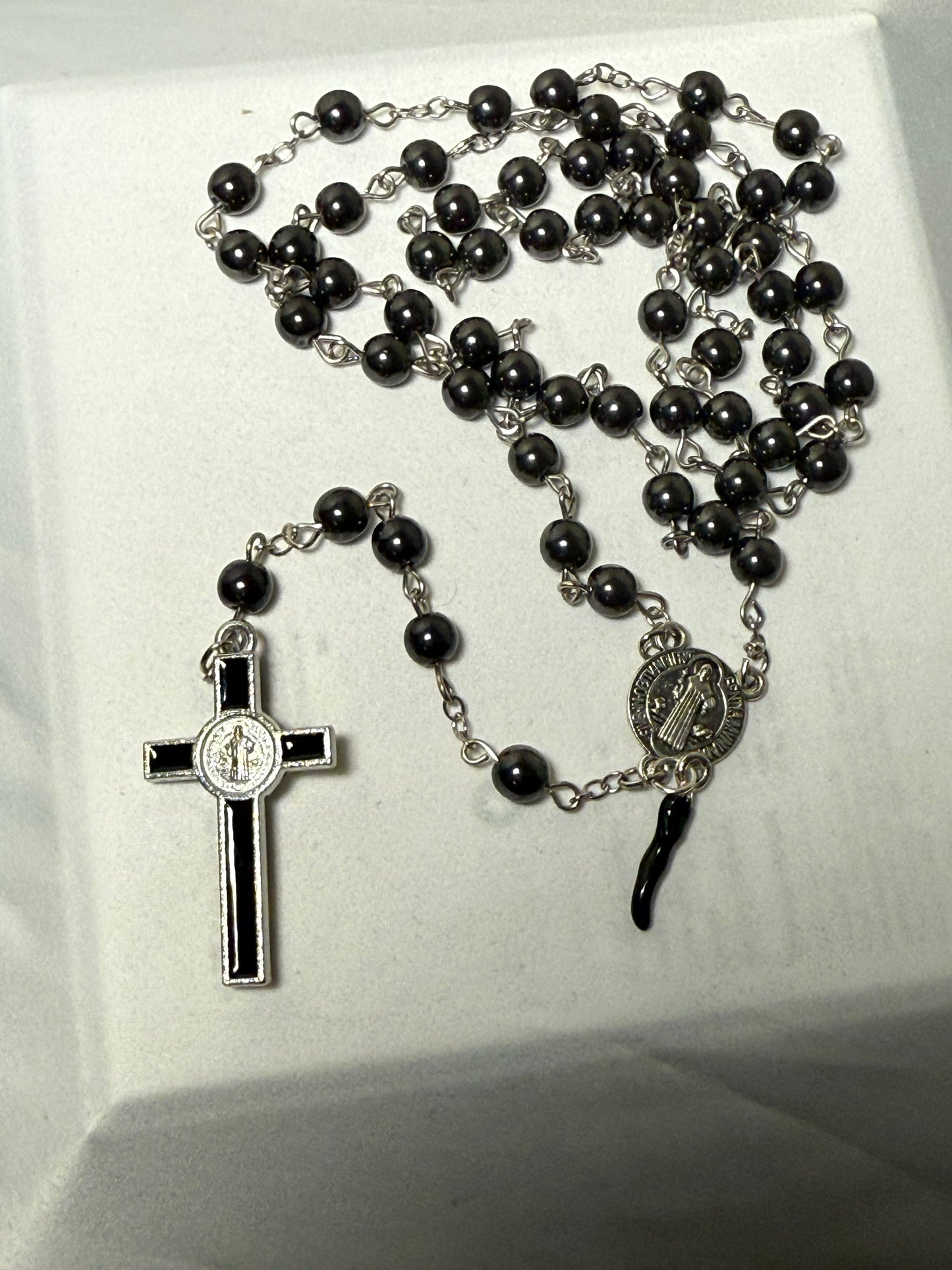 Charcoal rosary with black cross black horn