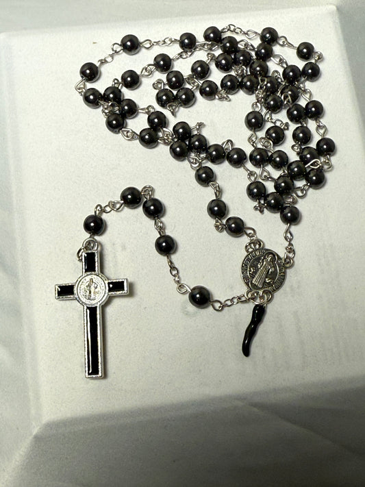 Charcoal rosary with black cross black horn