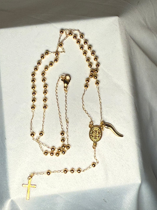 Small bead gold rosary with Italian horn