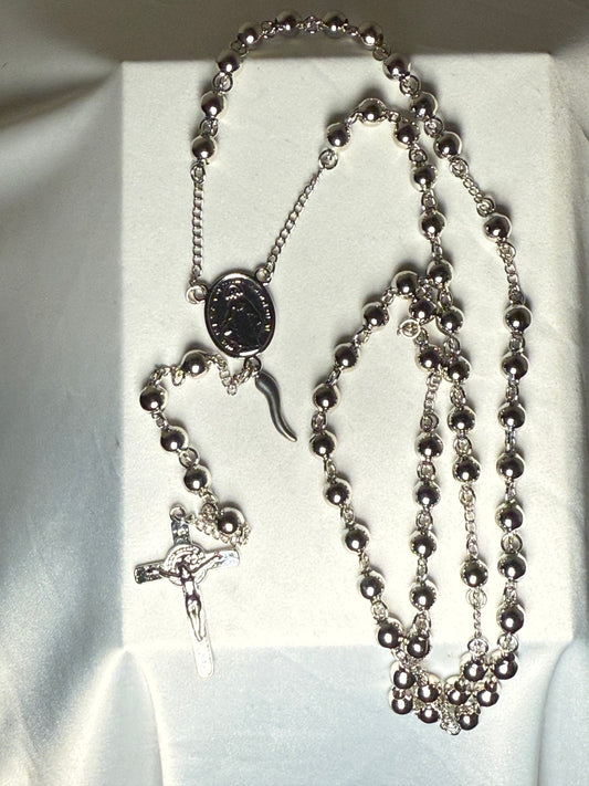 Silver rosary bead  with Italian horn