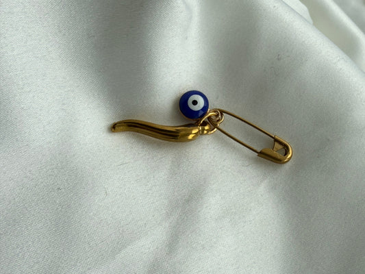 garment pin gold colored Italian horn evil eye