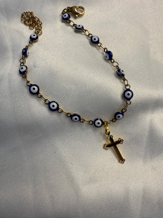 Evil eye gold car rosary /bracelet