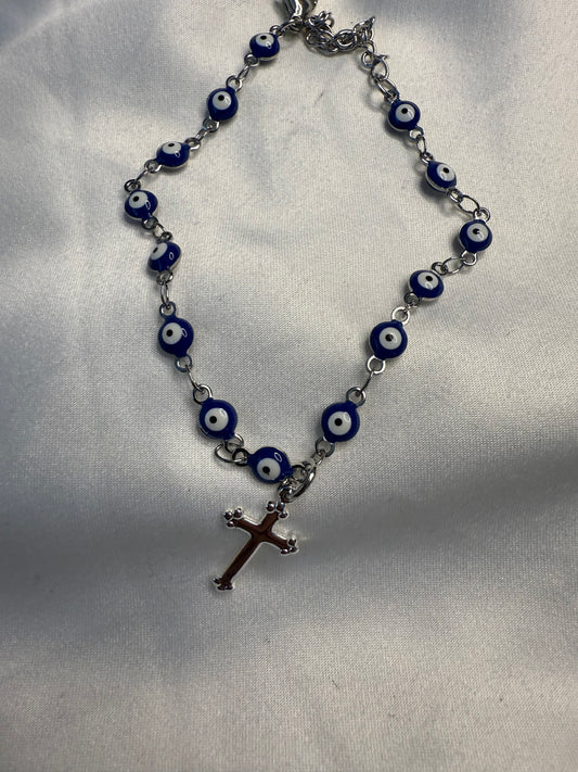 Evil eye silver car rosary/bracelet